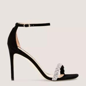 Stuart Weitzman Nudist Curve 100 Highshine Sandal Black CrystalStiletto 9.5
